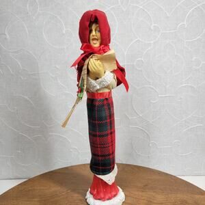 VTG Christmas Caroler 14"‎ Red Plaid Singing Girl Figurine Holiday